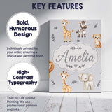Personalised Name Safari Animals with Custom Modern Room Accent Creative Decorator Style Canvas Wall Art Print Decor Picture Ready to Hang