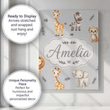 Personalised Name Safari Animals with Custom Modern Room Accent Creative Decorator Style Canvas Wall Art Print Decor Picture Ready to Hang