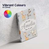 Personalised Name Safari Animals with Custom Modern Room Accent Creative Decorator Style Canvas Wall Art Print Decor Picture Ready to Hang