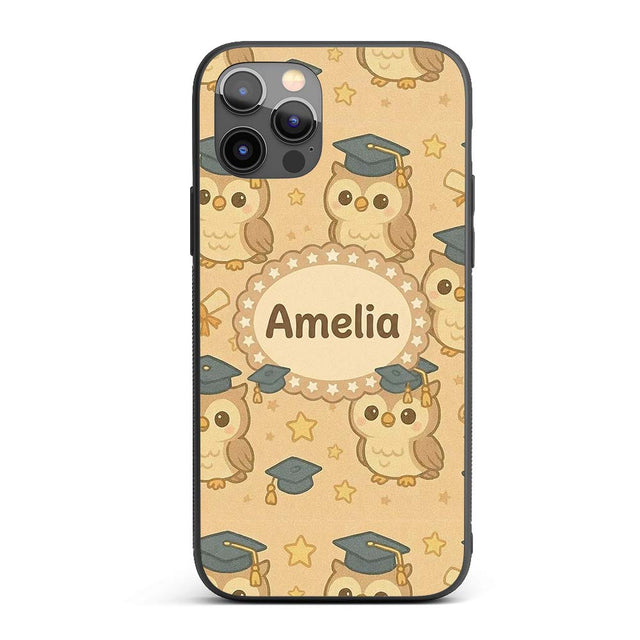Cute Graduation Owl Cartoon Animal Pattern Cute Custom Name Protective Phone Case Mobile Cover Durable Everyday Smartphone Shock Resistant