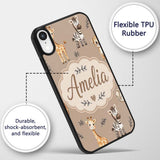 Safari Animals with Elephant Lion and Leopard Cub Custom Name Protective Phone Case Mobile Cover Durable Everyday Smartphone Shock Resistant