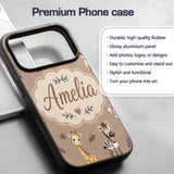 Safari Animals with Elephant Lion and Leopard Cub Custom Name Protective Phone Case Mobile Cover Durable Everyday Smartphone Shock Resistant