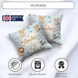 Custom Name Safari Animals with Elephant Lion and Leopard Cub on Square Filled Cushion Throw Pillow Sofa Bed Home Decor Zip Washable UK Made