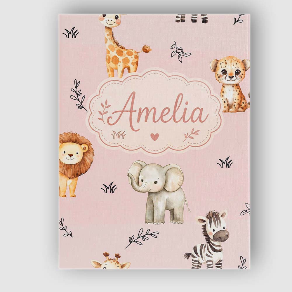 Personalised Name Safari Animals with Custom Modern Room Accent Creative Decorator Style Canvas Wall Art Print Decor Picture Ready to Hang