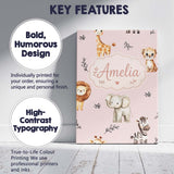 Personalised Name Safari Animals with Custom Modern Room Accent Creative Decorator Style Canvas Wall Art Print Decor Picture Ready to Hang
