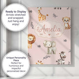 Personalised Name Safari Animals with Custom Modern Room Accent Creative Decorator Style Canvas Wall Art Print Decor Picture Ready to Hang