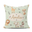 Custom Name Animals with Elephant Lion and Leopard Cub Soft Sage Square Filled Cushion Throw Pillow Sofa Bed Home Decor Zip Washable UK Made