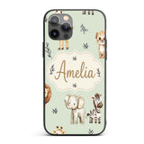 Safari Animals with Elephant Lion and Leopard Cub Custom Name Protective Phone Case Mobile Cover Durable Everyday Smartphone Shock Resistant