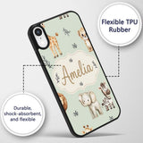 Safari Animals with Elephant Lion and Leopard Cub Custom Name Protective Phone Case Mobile Cover Durable Everyday Smartphone Shock Resistant