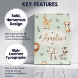 Personalised Name Safari Animals with Custom Modern Room Accent Creative Decorator Style Canvas Wall Art Print Decor Picture Ready to Hang