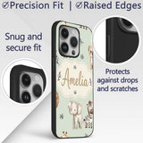 Safari Animals with Elephant Lion and Leopard Cub Custom Name Protective Phone Case Mobile Cover Durable Everyday Smartphone Shock Resistant