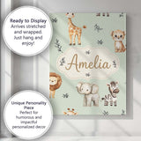Personalised Name Safari Animals with Custom Modern Room Accent Creative Decorator Style Canvas Wall Art Print Decor Picture Ready to Hang