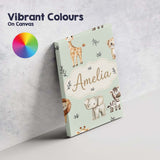 Personalised Name Safari Animals with Custom Modern Room Accent Creative Decorator Style Canvas Wall Art Print Decor Picture Ready to Hang