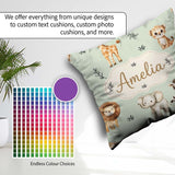 Custom Name Animals with Elephant Lion and Leopard Cub Soft Sage Square Filled Cushion Throw Pillow Sofa Bed Home Decor Zip Washable UK Made
