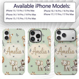 Safari Animals with Elephant Lion and Leopard Cub Custom Name Protective Phone Case Mobile Cover Durable Everyday Smartphone Shock Resistant