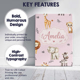 Personalised Name Safari Animals with Custom Modern Room Accent Creative Decorator Style Canvas Wall Art Print Decor Picture Ready to Hang