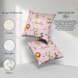 Custom Name Safari Animals with Elephant Lion and Leopard Cub on Square Filled Cushion Throw Pillow Sofa Bed Home Decor Zip Washable UK Made