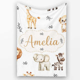 Safari Animals with Elephant Lion and Leopard on Light Grey Lovely  Personalised Custom Name Super Soft Fleece Blanket Bed Sofa Throw