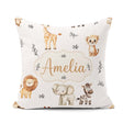 Custom Name Animals with Elephant Lion and Leopard on Light Grey Square Filled Cushion Throw Pillow Sofa Bed Home Decor Zip Washable UK Made