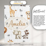Safari Animals with Elephant Lion and Leopard on Light Grey Lovely  Personalised Custom Name Super Soft Fleece Blanket Bed Sofa Throw