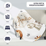 Safari Animals with Elephant Lion and Leopard on Light Grey Lovely  Personalised Custom Name Super Soft Fleece Blanket Bed Sofa Throw