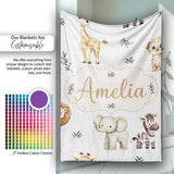 Safari Animals with Elephant Lion and Leopard on Light Grey Lovely  Personalised Custom Name Super Soft Fleece Blanket Bed Sofa Throw
