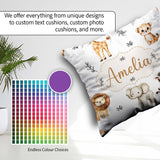 Custom Name Animals with Elephant Lion and Leopard on Light Grey Square Filled Cushion Throw Pillow Sofa Bed Home Decor Zip Washable UK Made