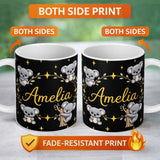 Personalized Custom Name Cute Cartoon Koala Bears with Yellow Stars on Black Background 11oz Ceramic Coffee Tea Mug White Large Handle