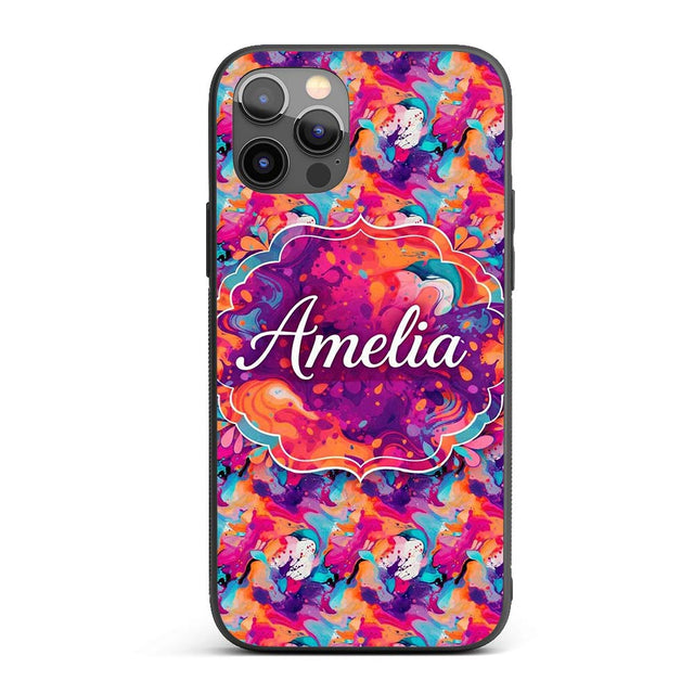 Colourful Liquid Marble Swirl Pink Purple Orange Custom Name Protective Phone Case Mobile Cover Durable Everyday Smartphone Shock Resistant