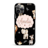 Safari Animals with Elephant Lion and Leopard Cub Custom Name Protective Phone Case Mobile Cover Durable Everyday Smartphone Shock Resistant