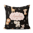 Custom Name Safari Animals with Elephant Lion and Leopard Cub on Square Filled Cushion Throw Pillow Sofa Bed Home Decor Zip Washable UK Made