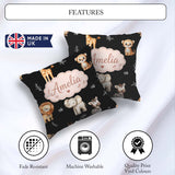 Custom Name Safari Animals with Elephant Lion and Leopard Cub on Square Filled Cushion Throw Pillow Sofa Bed Home Decor Zip Washable UK Made