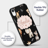 Safari Animals with Elephant Lion and Leopard Cub Custom Name Protective Phone Case Mobile Cover Durable Everyday Smartphone Shock Resistant