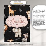 Safari Animals with Elephant Lion and Leopard Cub on Light Grey  Personalised Custom Name Super Soft Fleece Blanket Bed Sofa Throw