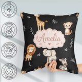 Custom Name Safari Animals with Elephant Lion and Leopard Cub on Square Filled Cushion Throw Pillow Sofa Bed Home Decor Zip Washable UK Made