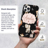 Safari Animals with Elephant Lion and Leopard Cub Custom Name Protective Phone Case Mobile Cover Durable Everyday Smartphone Shock Resistant