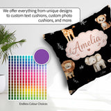 Custom Name Safari Animals with Elephant Lion and Leopard Cub on Square Filled Cushion Throw Pillow Sofa Bed Home Decor Zip Washable UK Made
