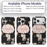 Safari Animals with Elephant Lion and Leopard Cub Custom Name Protective Phone Case Mobile Cover Durable Everyday Smartphone Shock Resistant