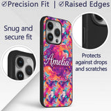 Colourful Liquid Marble Swirl Pink Purple Orange Custom Name Protective Phone Case Mobile Cover Durable Everyday Smartphone Shock Resistant