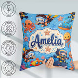 Custom Name Underwater with Scuba Divers and Whale on Soft Blue Square Filled Cushion Throw Pillow Sofa Bed Home Decor Zip Washable UK Made