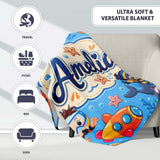 Underwater with Scuba Divers Starfish and Whale on Soft Blue Lovely  Personalised Custom Name Super Soft Fleece Blanket Bed Sofa Throw