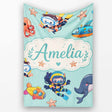 Underwater with Scuba Divers Starfish and Whale on Seafoam Green  Personalised Custom Name Super Soft Fleece Blanket Bed Sofa Throw