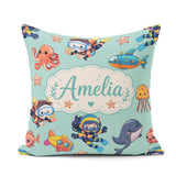 Custom Name Underwater with Scuba Divers Starfish and on Seafoam Square Filled Cushion Throw Pillow Sofa Bed Home Decor Zip Washable UK Made
