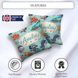 Custom Name Underwater with Scuba Divers Starfish and on Seafoam Square Filled Cushion Throw Pillow Sofa Bed Home Decor Zip Washable UK Made