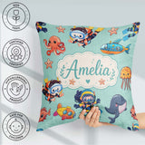 Custom Name Underwater with Scuba Divers Starfish and on Seafoam Square Filled Cushion Throw Pillow Sofa Bed Home Decor Zip Washable UK Made