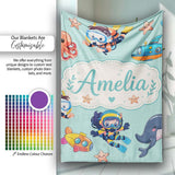 Underwater with Scuba Divers Starfish and Whale on Seafoam Green  Personalised Custom Name Super Soft Fleece Blanket Bed Sofa Throw