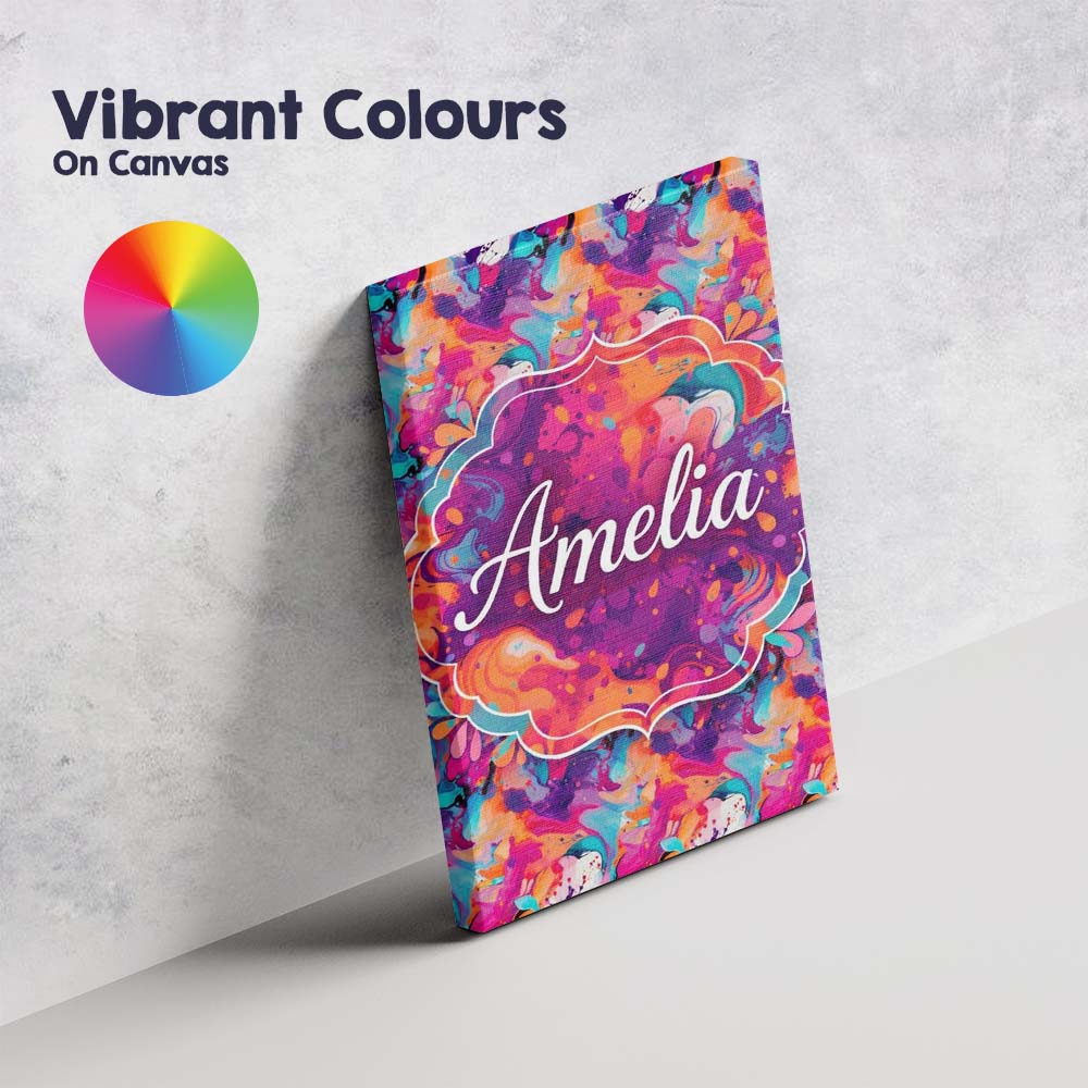 Personalised Name Colourful Liquid Marble Swirl Pink Purple Orange Custom  Unique Canvas Wall Art Print Decor Picture Ready to Hang