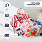 Underwater with Scuba Divers Starfish and Whale on Blush Pink  Personalised Custom Name Super Soft Fleece Blanket Bed Sofa Throw