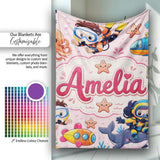 Underwater with Scuba Divers Starfish and Whale on Blush Pink  Personalised Custom Name Super Soft Fleece Blanket Bed Sofa Throw