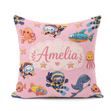 Custom Name Underwater with Scuba Divers and Whale on Soft Blush Square Filled Cushion Throw Pillow Sofa Bed Home Decor Zip Washable UK Made